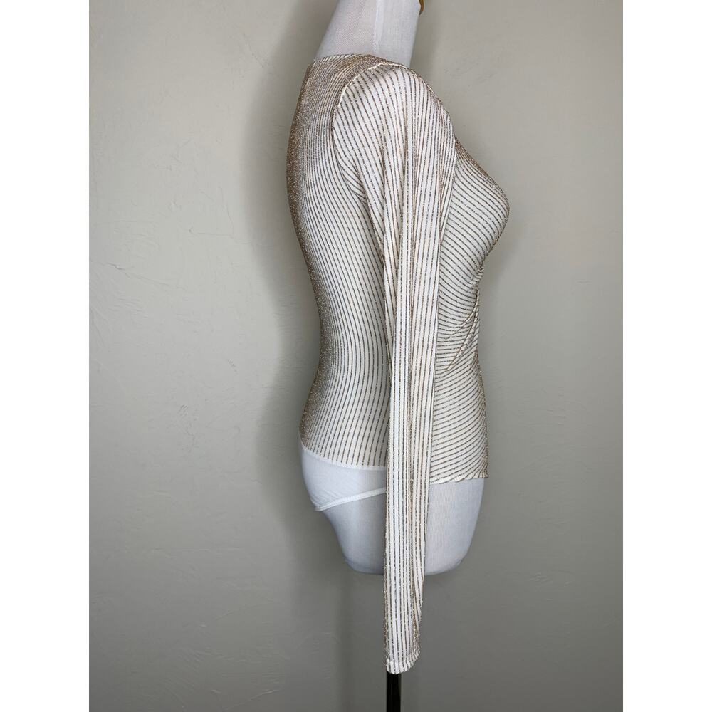 Francesca's Cream Gold Bodysuit Twist Bust Sz XS Coquette Glam - Picture 3 of 9